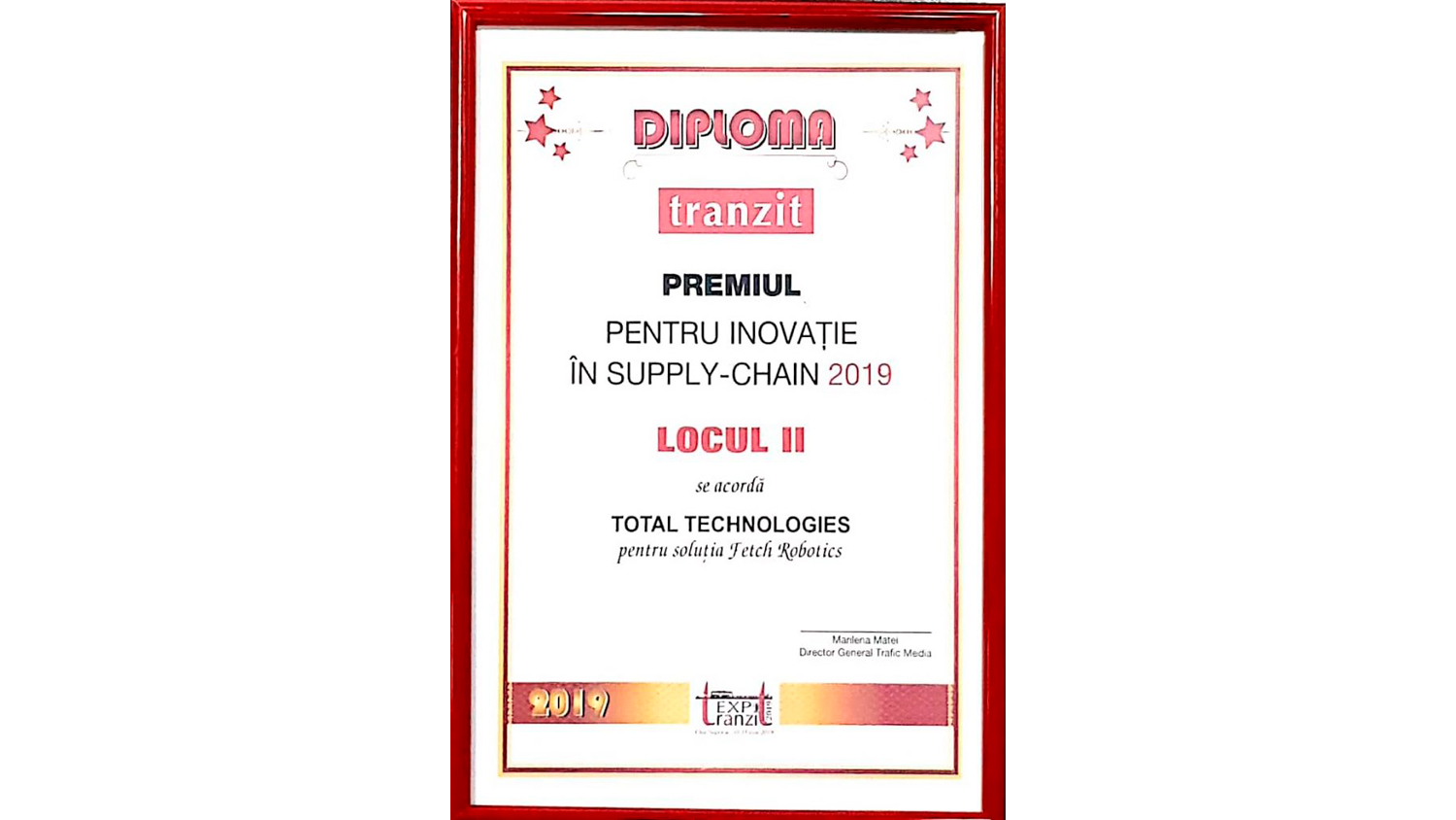 Total Technologies<sup>®</sup> a obținut premiul pentru INOVAȚIE ÎN SUPPLY-CHAIN 2019!